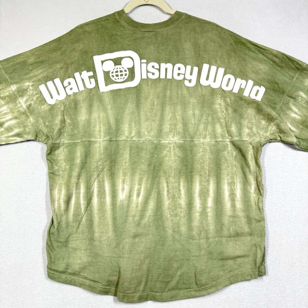 Walt Disney World Spirit Jersey Top Medium Green Tie Dye Oversized Puff Letter